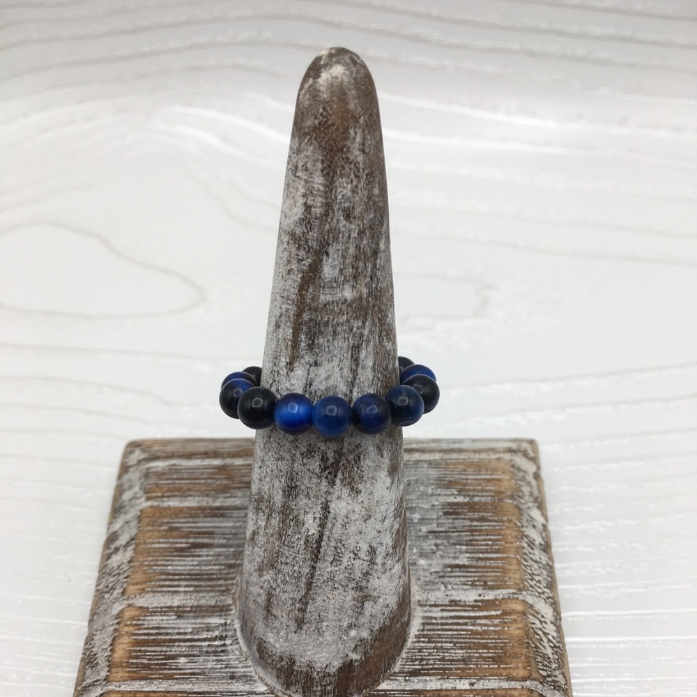 HANDCRAFTED Blue Tiger Eye Stretch Bead Ring